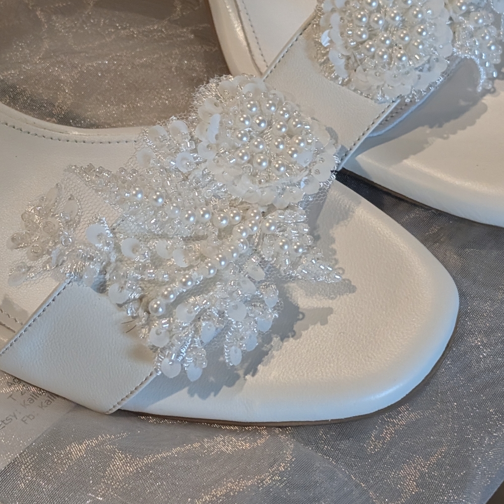 Elegant White Beaded Women's Heels - Picture 10 of 11
